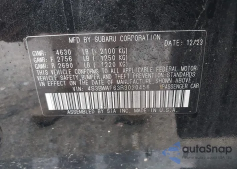 2024 Subaru Legacy Premium z USA, uszkodzony, nr VIN 4S3BWAF63R3020456